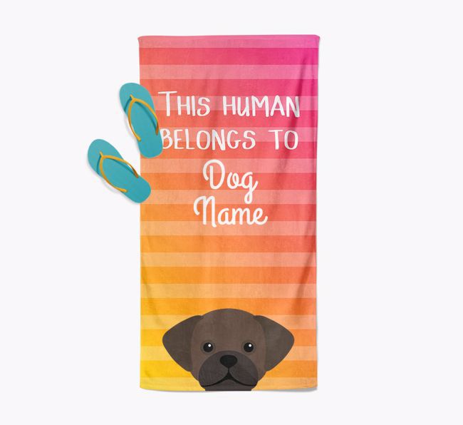 Personalised Pool Towel 'This Human Belongs To {dogsName}' with {breedFullName} Icon